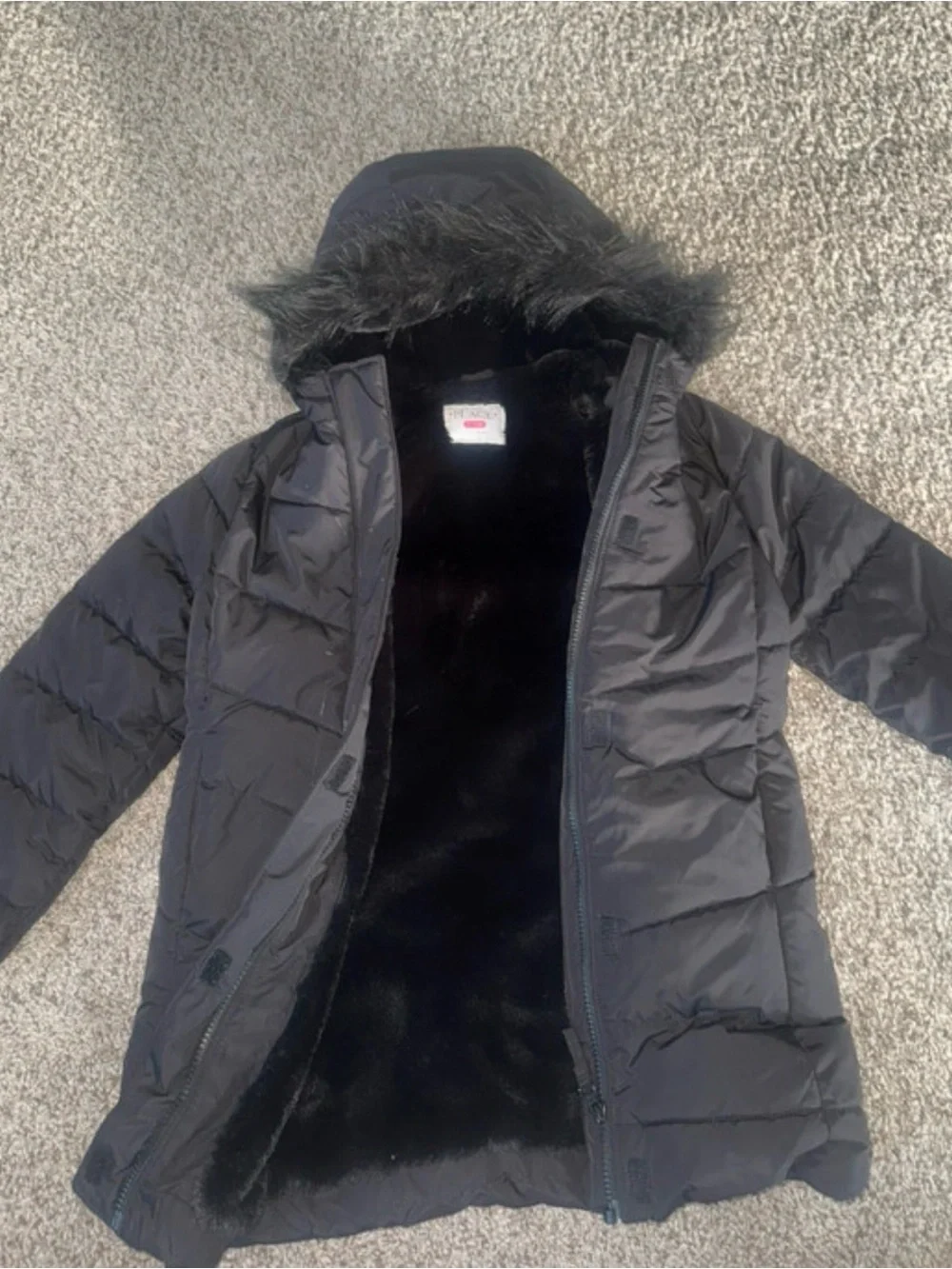 The Children's Place Black Puffer Coat with Faux-Fur Hood
